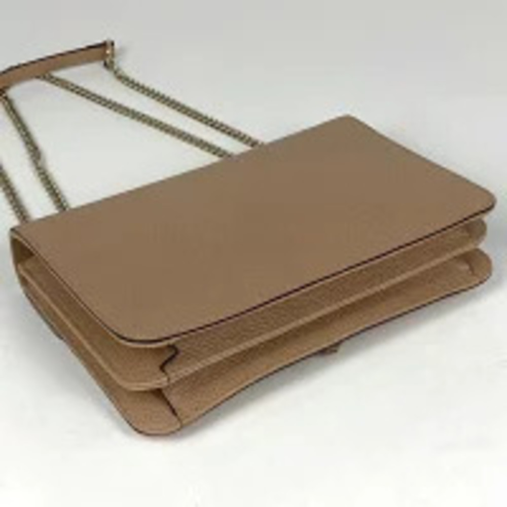 Gucci Interlocking Shoulder Chain Double Bag Leather Beige GG Tan